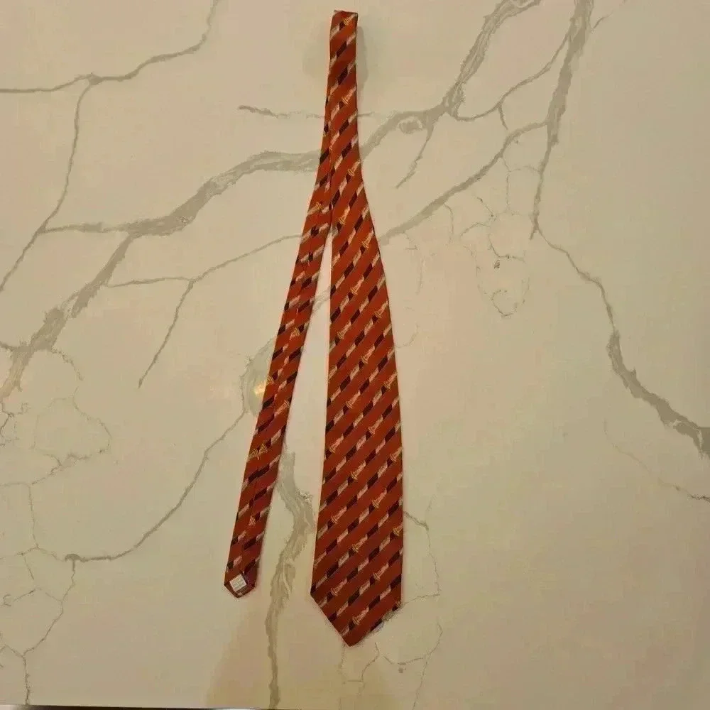 Moschino Mens 100% Silk Made In Italy Tie Burnt Orange Blue